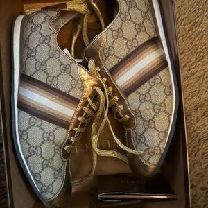 Women’s Gucci Brown Sneakers with Gold Logo